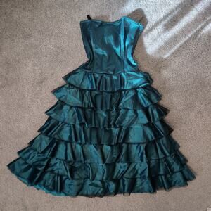 Vintage Ruffle Tiered Teal Dress